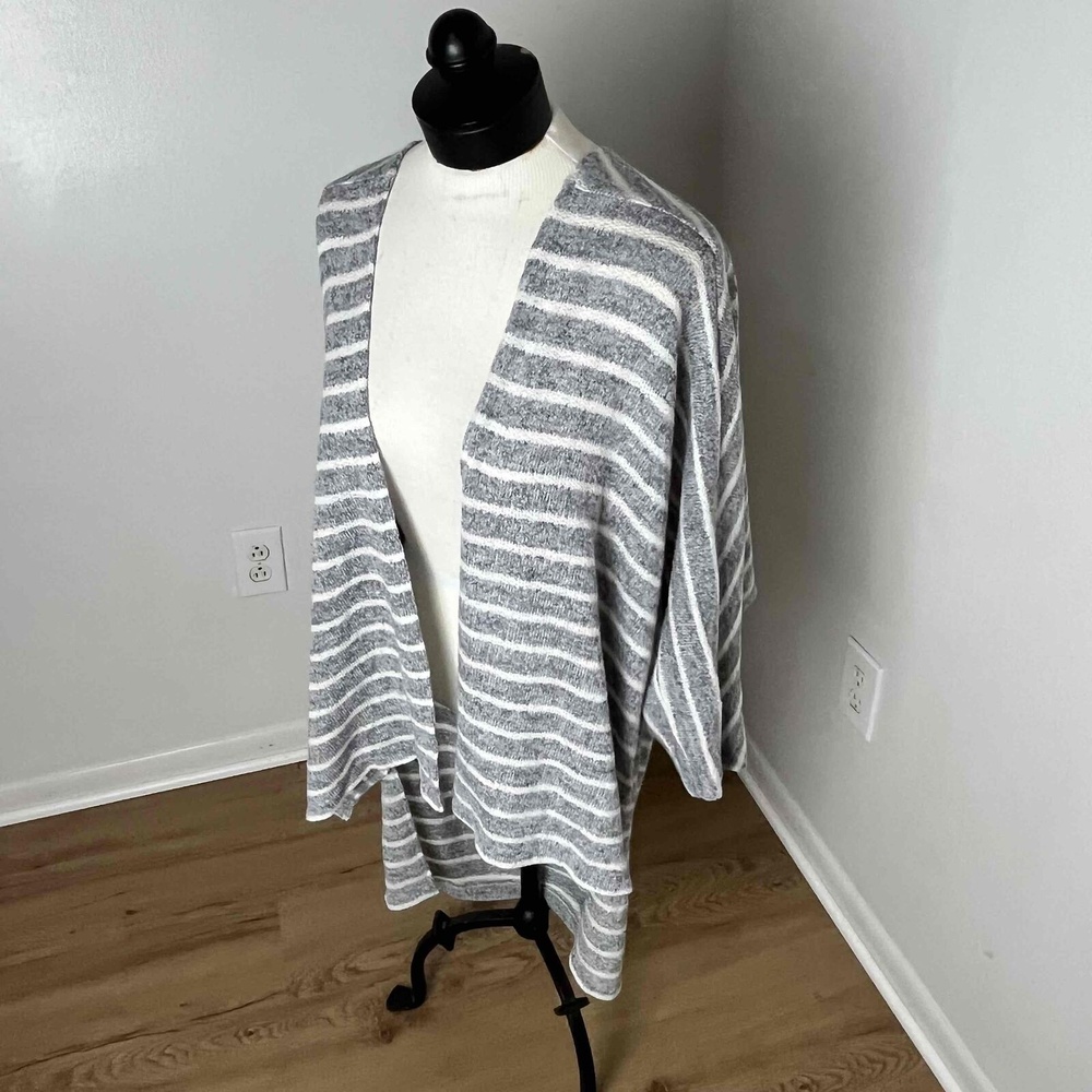 Lane Bryant Gray‎ and White Striped Open Front Cardigan Plus Size 14/16